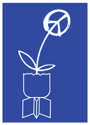 Peace symbol flower is growing out of a broken bomb
