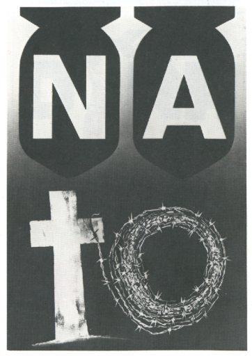 NATO bombs, cross, barbed wire.