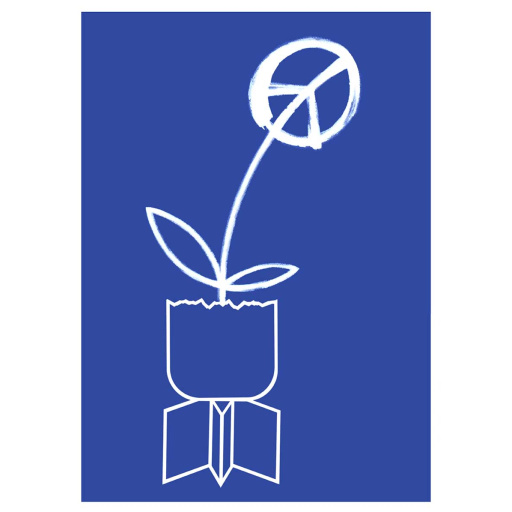 Peace symbol flower is growing out of a broken bomb